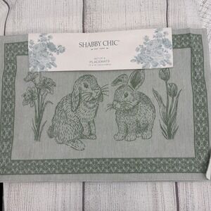 Shabby Chic Placemats (Set of 4) Green Easter Bunny Rabbit Spring Summer Cotton